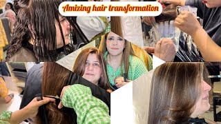 Hair transformation on brown hair highlights on color treated hair [upl. by Enilrae]