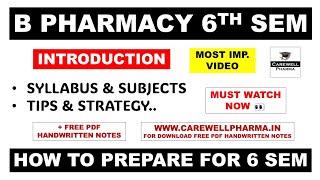 B Pharmacy 6th Semester  Introduction  Syllabus  Subjects  Tips  Strategy  Carewell Pharma [upl. by Aicemed153]