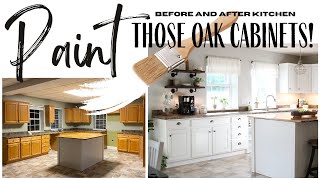 Oak Kitchen Makeover  Painting Oak Cabinets  Kitchen Cabinet Makeover  Before and After Kitchen [upl. by Elmore]