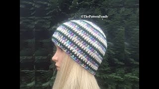 How to Crochet a Multicolor Striped Beanie Hat Pattern 509│by ThePatternFamily [upl. by Needan]