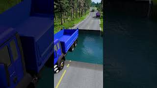 Dump truck vs huge water pit 13  carsvswaterpit doubleflatbedtrailertruckvsspeedbumps [upl. by Nolrac]