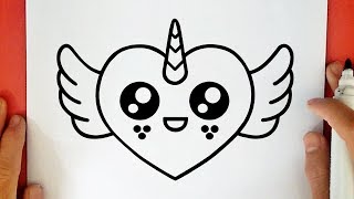 HOW TO DRAW A CUTE UNICORN HEART WITH WINGS [upl. by Kinsley]