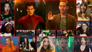 SpiderMan No Way Home Andrew Garfield and Tobey Maguire entry scene Reaction Compilation [upl. by Haodnanehs269]