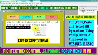 Cut Copy Paste and Select All Operation in Visual basic  Richtextbox control amp Popup menu Clipboard [upl. by Teillo742]