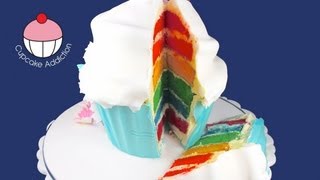 Make a Giant Rainbow Layer Cup Cake A Cupcake Addiction How To Tutorial [upl. by Neggem]