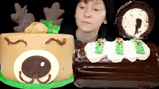 ASMR Ice Cream Cakes Reindeer Cake Chocolate Fudge Cake Roll [upl. by Roxana494]