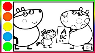 Coloring Peppa Pig and his little friends practicing the letters A B C  Peppa Pig coloring page [upl. by Ahs704]