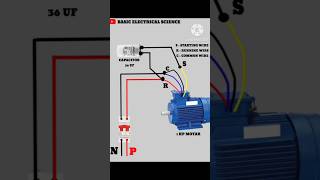 Single phase motor connection  4 wired motar with capacitor connection Diagramshortselectrical [upl. by Pantia152]