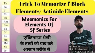 Trick To Learn fBlock Elements5f SeriesActinidesfBlock Mnemonics shorts [upl. by Wsan664]