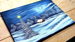 PASO A PASO Cómo Pintar un PAISAJE NAVIDEÑO  Tutorial de Pintura Acrílica para PRINCIPIANTES [upl. by Bills]