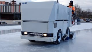 Zamboni Cleaning the ice outdoor rink [upl. by Nerraj425]