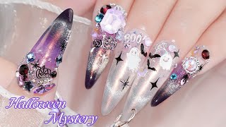 💅Korea Nail Art✨할로윈 네일아트👻🕸️ 신비로운 컬러💜 연장네일  네일아트  셀프네일  네일ASMR [upl. by Amalburga906]