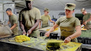 Busy US Army Cooks Handle Rush Time In Massive Military Kitchen [upl. by Nollid130]