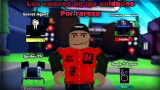 Los valores de las unidades de toilettowerdefense por rareza skibiditoilet roblox dafugboom [upl. by Yrrehs]