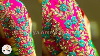 grand aari work blouse design  aari work for beginners  normal needle aari work  318 [upl. by Alekin]