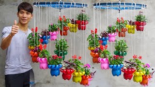 Plastic Bottles Recycle To Make Spiral Hanging Flower Pots For Garden  Vertical Garden [upl. by Dias]