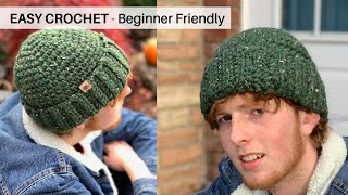 Easy crochet mens beanie for beginners  Classic Fishermans Hat perfect for men and women [upl. by Enirroc]