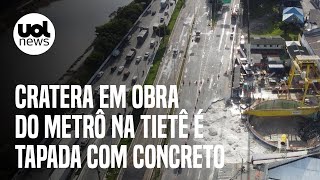 Cratera na Marginal Tietê é tapada com concreto após acidente em obra do metrô [upl. by Leifeste]