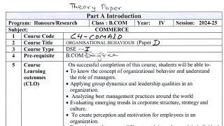 D1 syllabus BCom 4th year According NEP 202425 [upl. by Nabila]