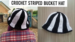 Crochet Striped Bucket Hat Tutorial  written pattern [upl. by Arline]