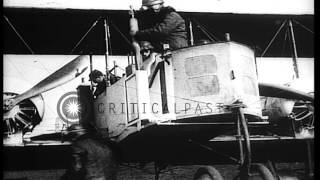 French Caproni bomber prepares and departs on a mission during World War I HD Stock Footage [upl. by Eenrahc]