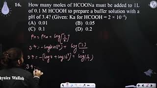 How many moles of HCOONa must be added to 1L of 01 M HCOOH to prepare a buffer solution with a [upl. by Molahs846]