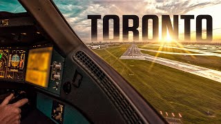 Perfektes Timing beim Anflug auf Toronto Sonnenuntergang im A350 Cockpit mit ATC [upl. by Rillis]