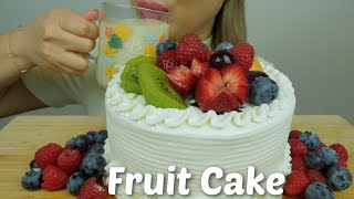 Whole FRESH FRUIT CREAM CAKE Soft Relaxing No Talking Eating Sounds  NE [upl. by Atsira]