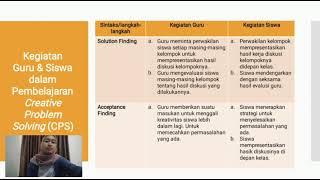 Model Pembelajaran Creative Problem Solving CPS Kelompok 8 [upl. by Calen]