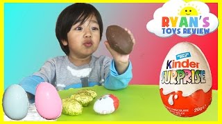 Ryan opens Kinder Surprise Eggs with Toys Inside [upl. by Etaner]