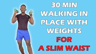 30Minute INDOOR WALKING WITH WEIGHTS for A Slim Waist [upl. by Weixel]