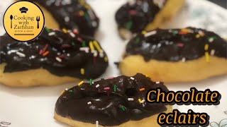 Chocolate eclairs  bakery style  kid’s favorite  quick amp easy  cooking with zarfshan [upl. by Helms309]