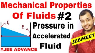 Class 11 chap 10  Fluids 02  Variation Of Pressure in an Accelerated Fluid JEE MAINS  NEET [upl. by Ardnwahs]