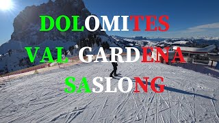 Dolomites Skiing in Val Gardena Saslong Skifahren in Gröden Ciampinoi Selva Gardena Wolkenstein [upl. by Purdy]