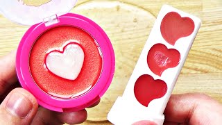 Satisfying Slime Coloring with Japanese Makeup Mixing 2 Types Heart Lip Gloss into Clear Slime [upl. by Yenaiv263]