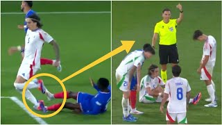 💔 Riccardo Calafiori has been subbed off after suffering an injury vs France  Dembélé vs Calafiori [upl. by Frasco]