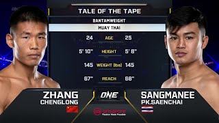 Zhang Chenglong vs Sangmanee PKSaenchai  ONE Championship Full Fight [upl. by Bertila290]