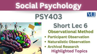 PSY403 Short Lecture 6Observational MethodParticipantNaturalistic ObservationArchival Research [upl. by Enyak984]