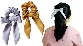 How to Make Scrunchies Easy for Beginners  DIY Knot Bow Scrunchie [upl. by Augie]