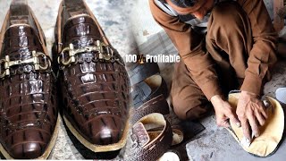 Crocodile skin shoes Handmade leather shoes Hand Crafting Leather Shoes [upl. by Hentrich78]