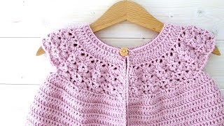 How to crochet a lace top baby cardigan  sweater  the Rosie cardigan [upl. by Oivalf425]