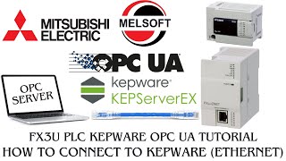 How to connect mitsubishi PLC to Kepware OPC UA server via FX3UENET module [upl. by Ardnasxela304]