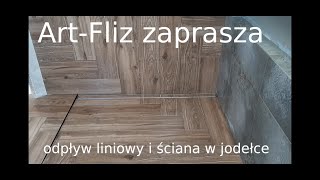 Odpływ liniowy i ściana z płytek 120x20 w jodełkę [upl. by Nehgem]