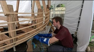 Steaming in the garboard planks  Ep 12  Building a wooden clinker sailing dinghy [upl. by Dwight]