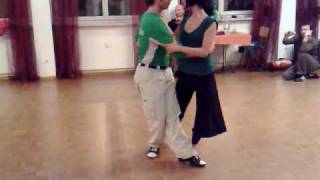 Tango class demo improvisation with Back Sacada  Boleos  michelle  joachim [upl. by Attesoj464]