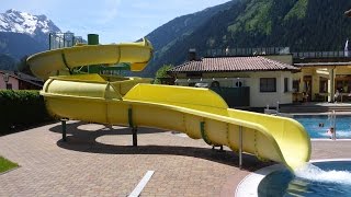 gelbe Riesenrutsche im Freibad  Erlebnisbad Mayrhofen [upl. by Idak]