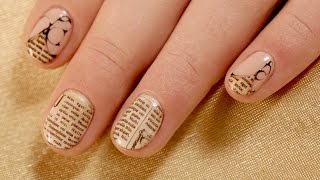 Newspaper Nail Design On Short Nails [upl. by Noevart]