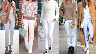 LOOKS MODERNOS Y ELEGANTES CON PANTALONES DE COLOR BLANCO PARA VESTIR EN OTOÑO E INVIERNO [upl. by Annohs]