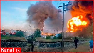 quotThey hit it burnsquot  Ukraine hit oil base in Rostov  strong explosion and fire started [upl. by Fregger]