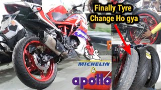 RR310 Tyre Change  Michelin vs Apollo  22 Rider [upl. by Ahders]